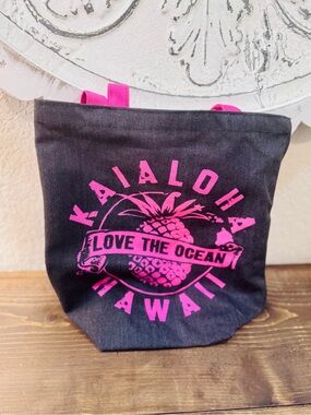 Hawaii Black Tote with Hot Pink Pineapple Graphic